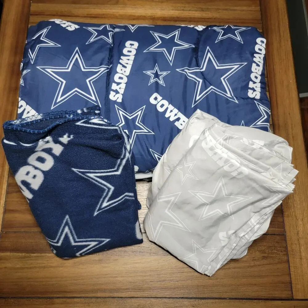 4Pc Dallas Cowboys Twin Size Comforter and Sheet Set + Throw